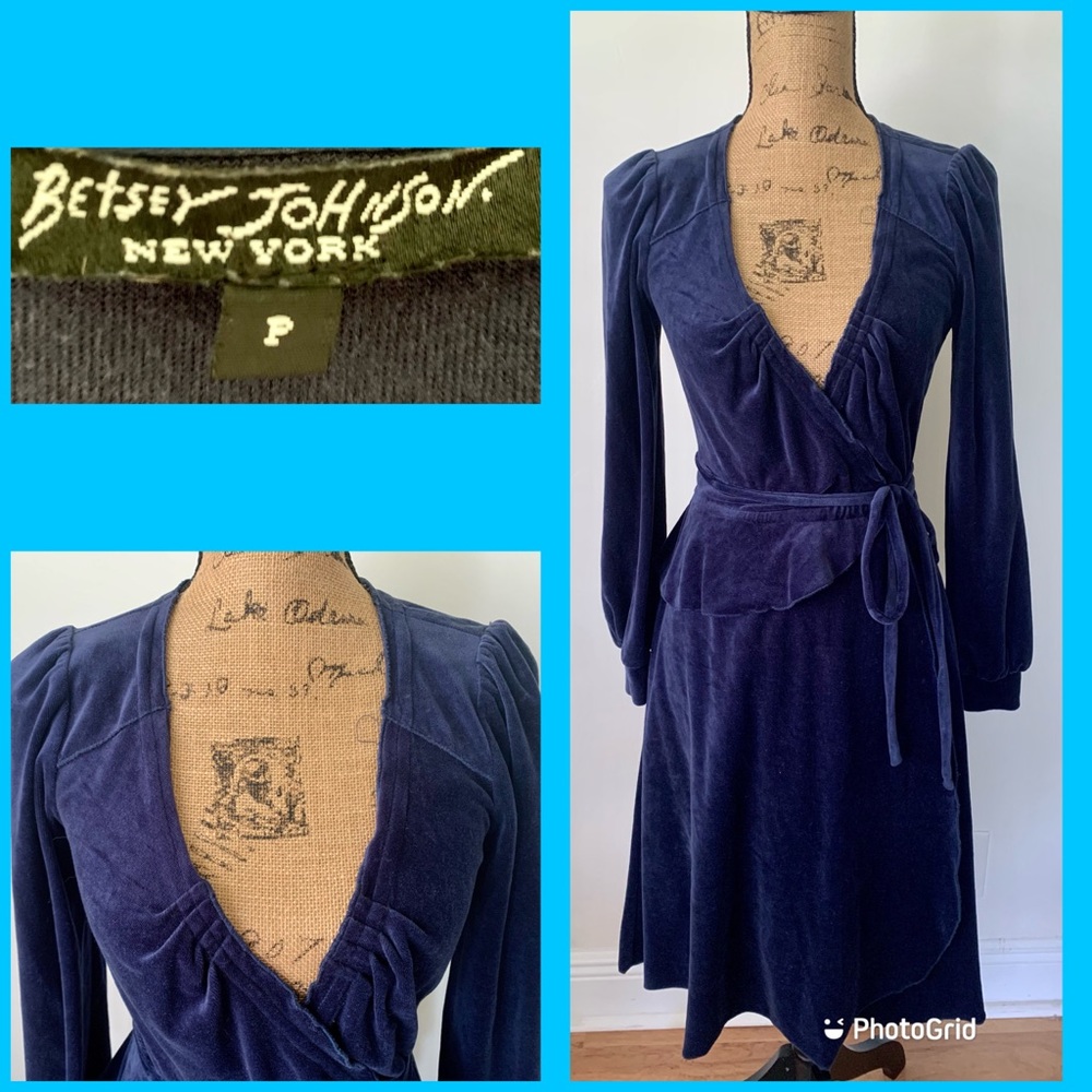 Betsey Johnson Navy Peplum Wrap Dress Velvet